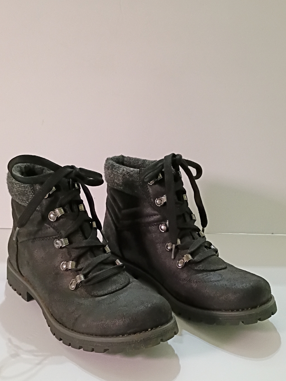 Sonoma Black Lace-Up Hiking-Inspired Ankle Boots
